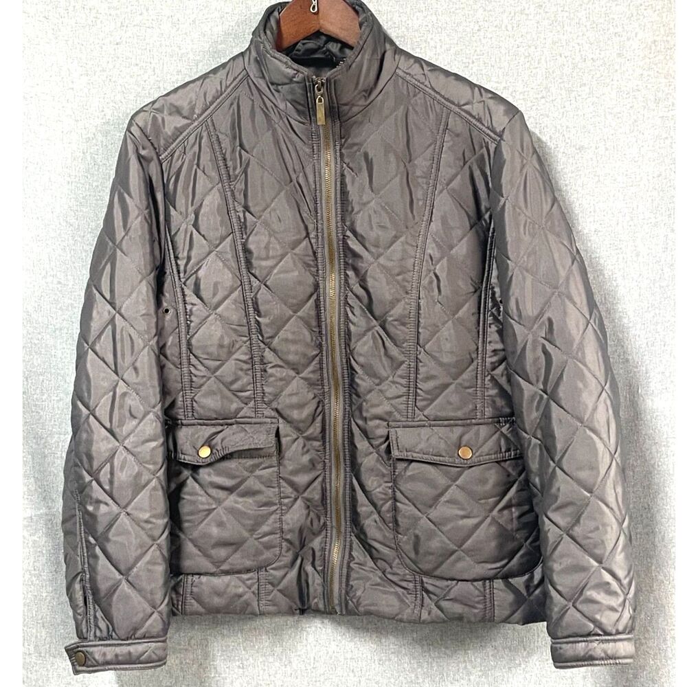 Jane Ashley Women’s L Gray Quilted Jacket Zip Front Utility Pockets